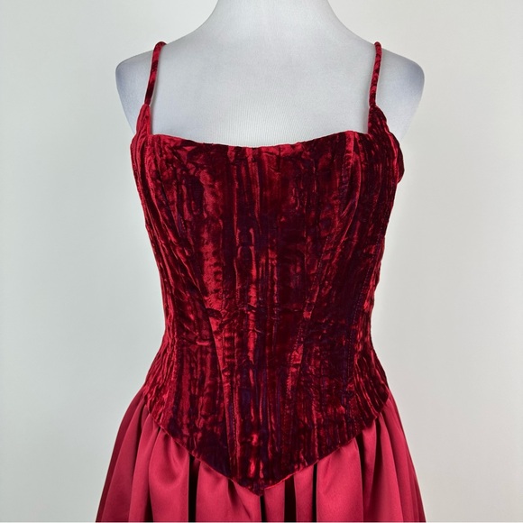 Jessica McClintock x Cache 90’s Vintage Crushed Velvet Satin Skirt Dress Size 10 - Picture 3 of 15